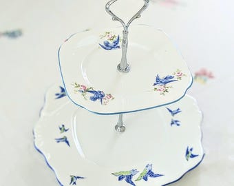 Blue Bird Tea Stand: Upcycled Vintage Royal Albert Bone China