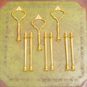 3x großer goldfarbener Cakestand-Griff mit 3 Ebenen, robust und robust, geeignet für größere und schwerere Teller