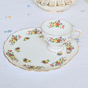 Vintage Tuscan English bone china tennis tea duo, integrated snack plate and saucer