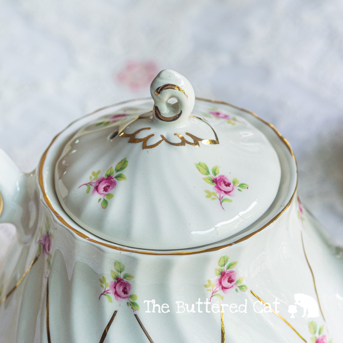 Vintage Sadler Teapot Round Shaped With Swirls Pink Ditsy Etsy