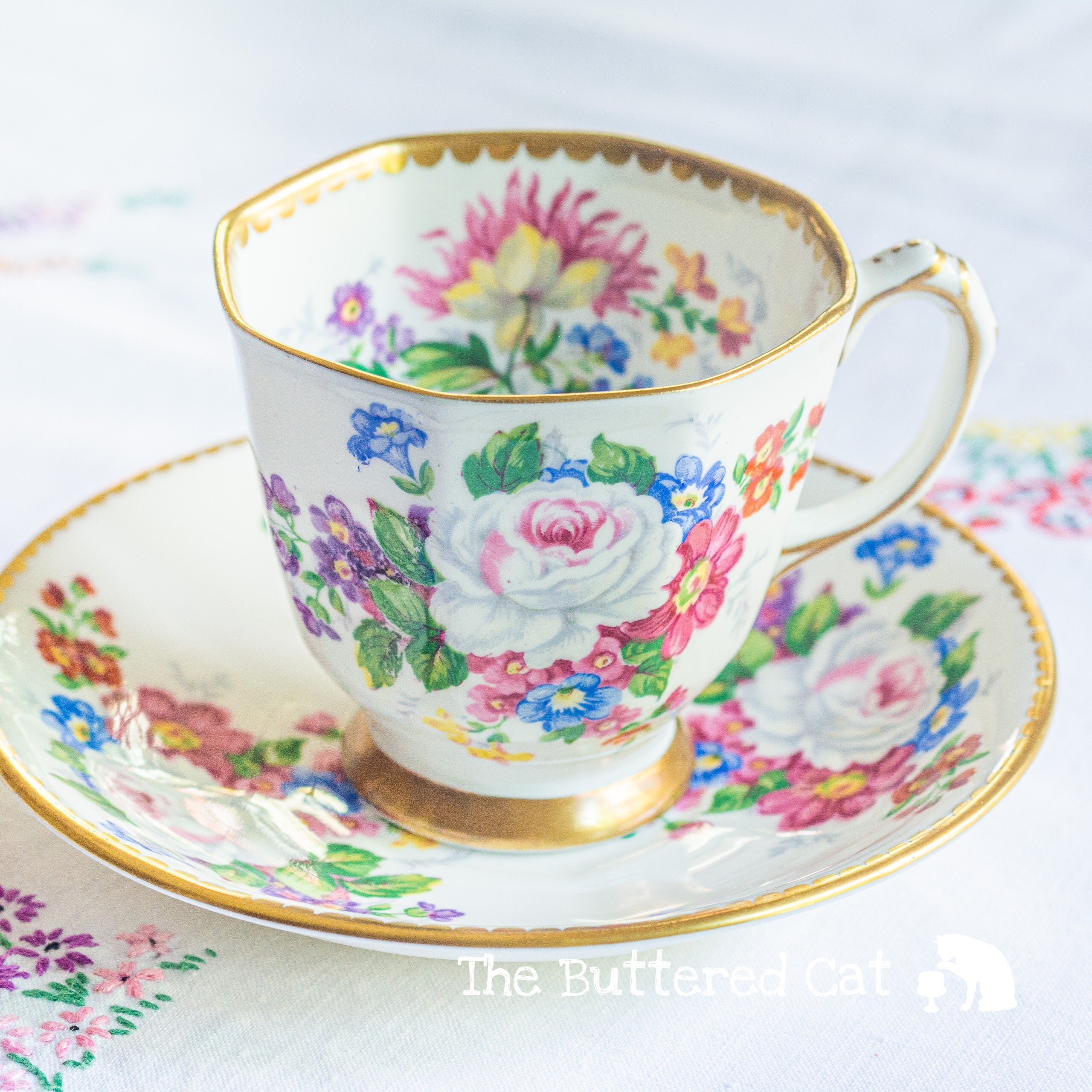 Vintage floral Royal Stafford bone china cup and saucer