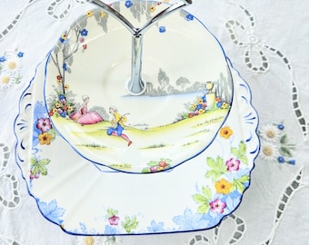 Art Deco garden themed tier stand / afternoon tea stand : upcycled vintage English bone china