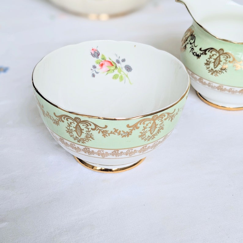 Vintage ' Princess ' pattern ' bone china sugar bowl in pastel green