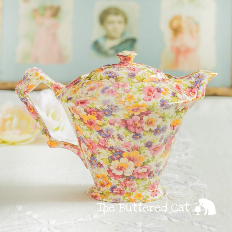 NOS vintage James Kent Old Foley Du Barry chintz teapot image 1