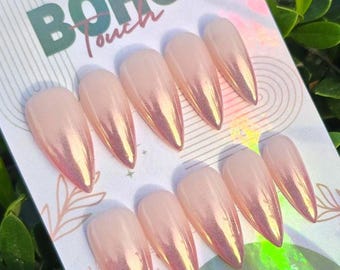 Rose Gold Nails, Chrome Press-On Nails, Soft Pink Nails