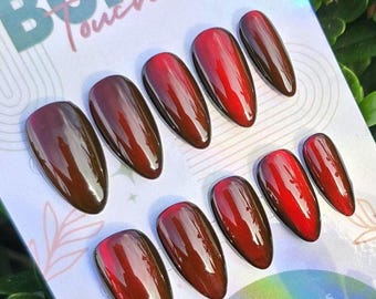 Red Cateye Press-On Nails