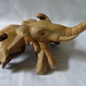Elephant Head Sculpture Carved Parasite Wood 16cms 6 1/2&quot;