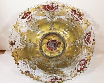 Vintage Pressglas Goofus Schüssel Rote Rosen 24cm