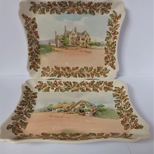 Paar Royal Doulton 1940er Serie Ware Country Inns Tabletts Rural England 23cm x 18,5cm 9 1/4 &quot;x 7 1/4&quot;