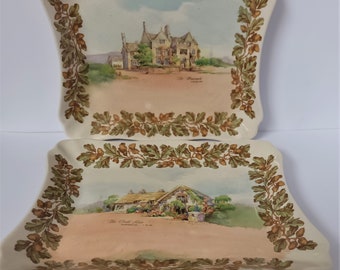 Pair of Royal Doulton 1940s Series Ware Country Inns Trays Rural England 23cms x 18.5cms 9 1/4" x 7 1/4"