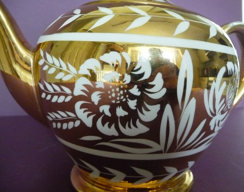 1950s Gold and Cream Teapot Sadlers 6 Cup Celebration Golden Anniversary Wedding