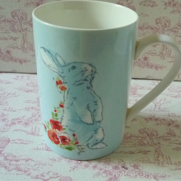 Fine China Rabbit Mug Pale Blue 4 1/4" 10.5cms