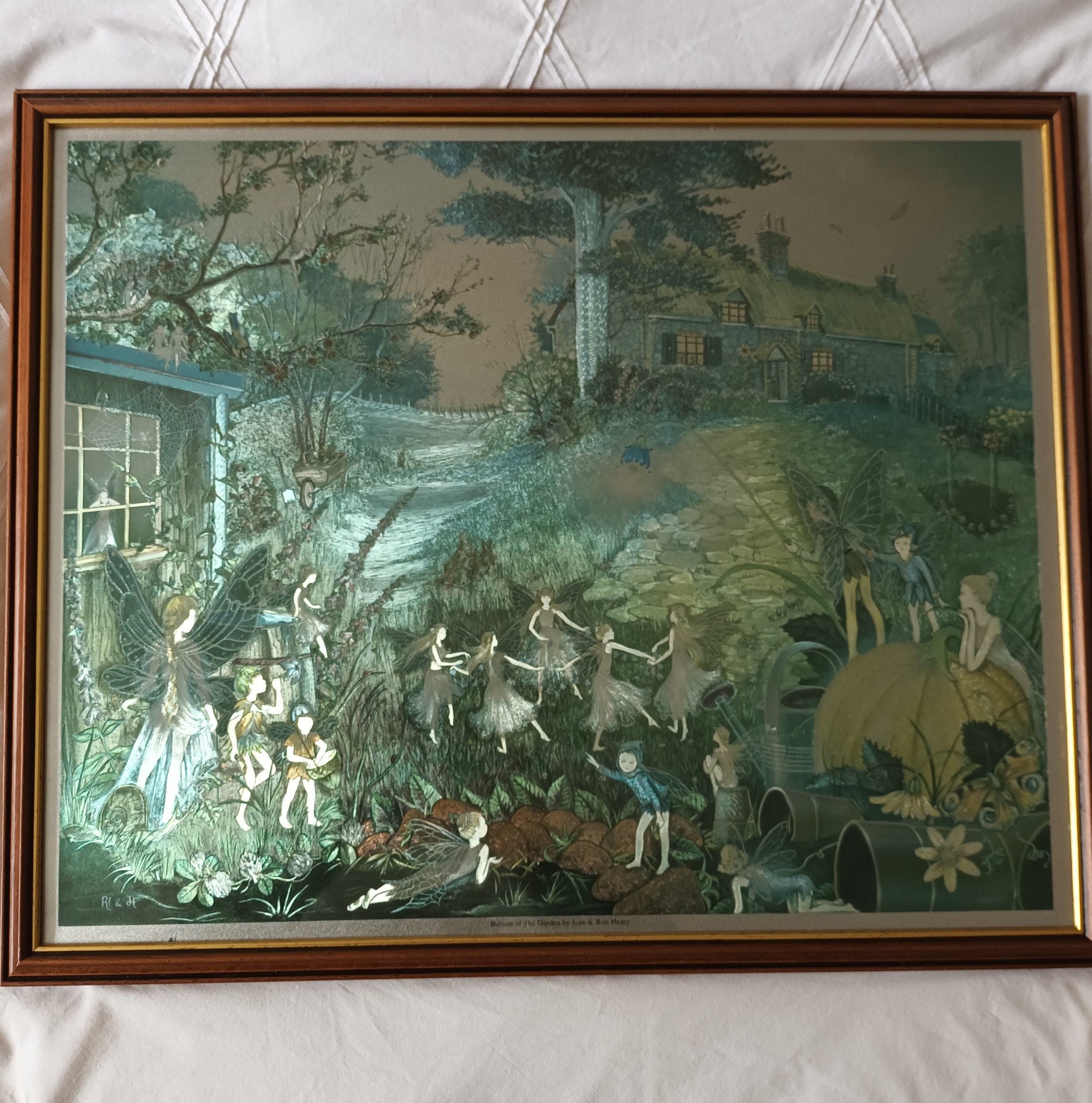 Dufex ホイルアート 額装セット 妖精（ジーンヘンリー）＆果物静物画 Vintage Dufex Foil Fairies Print 'bottom of the Garden' Jean and