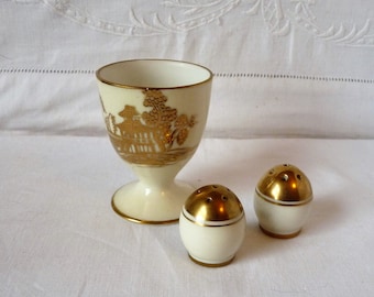 Vintage Noritake China Egg Cup and Cruet Gold Willow Pattern