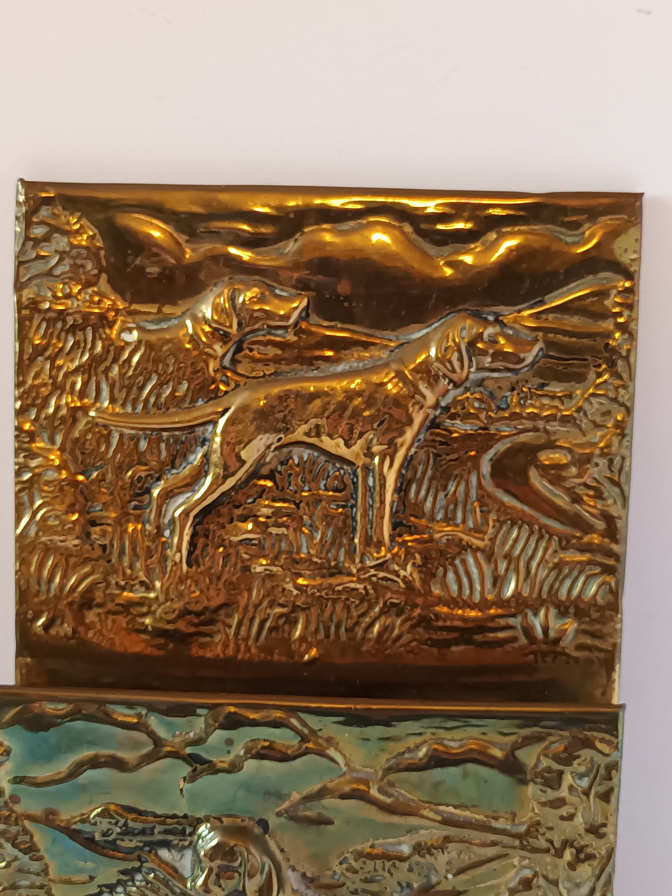 ヴィンテージ真鍮製狩猟犬用レターラック：レトリーバー＆ポインター