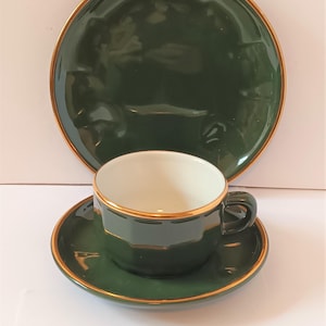 Apilco Green French Porcelaine Bistro Trio Coffee Cup Saucer Plate