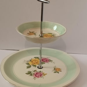 1950s 2 Tier Cake Stand Roses Barker Brothers &#39;Royal Tudor Ware&#39;