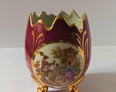 Limoges Deep Red Egg Shaped Vase Fragonard Lovers 4 3 4 quot 12cms