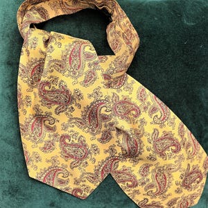 Vintage Tootal Cravat Ascot Butter Yellow Red Paisley  Neck Wear Neck Tie Men Gift Retro Dandy , 43 1/2&quot;
