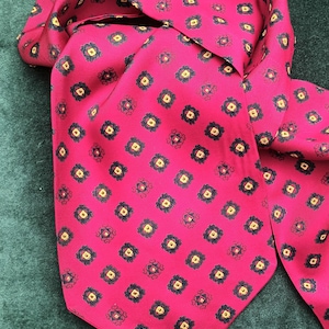 Vintage Cravat Ascot Dark Red Black Yellow Motif Neck Wear Neck Tie Men Gift Retro Dandy 43 1/2&quot;