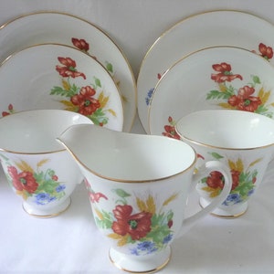 SALE: 1950s/60s Tea for Two Trios Milk Jug Windsor China Poppies Cornflowers Harvest Home