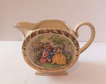 1930s-50s Sadler Milk Jug Oval Body Watteau Lovers Gold Chintz 1/2 Pint