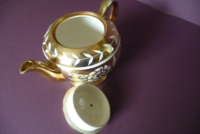 1950s Gold and Cream Teapot Sadlers 6 Cup Celebration Golden Anniversary Wedding