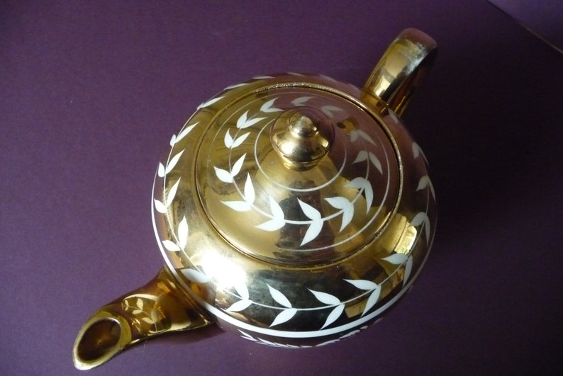 1950s Gold and Cream Teapot Sadlers 6 Cup Celebration Golden Anniversary Wedding