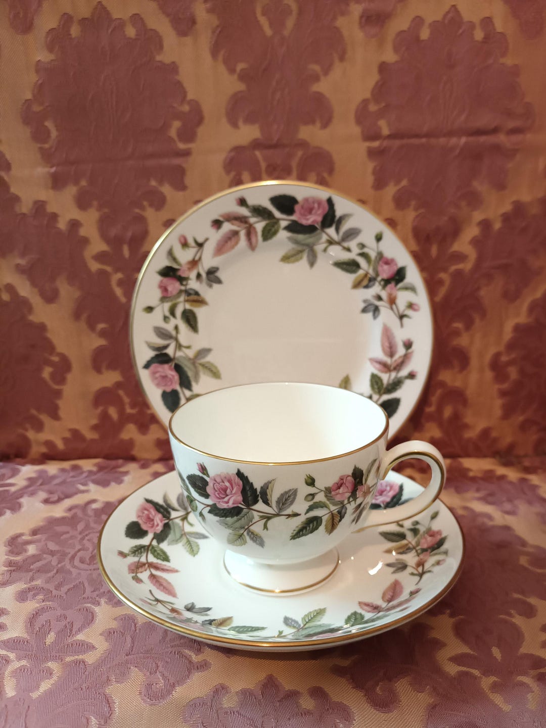 Wedgwood 'hathaway Rose' Tea Cup, Saucer and Side Plate Pink Roses