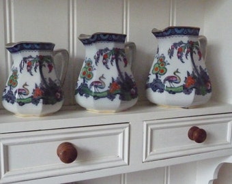 Set of 3 Graduated Antique 1920s Jugs Pitchers Losol Ware &#39;Exotic&#39; 1912-1936