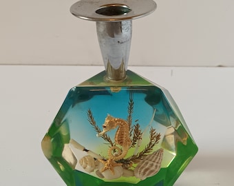 1950s Lucite Aquarium Seahorse Candlestick 10cms x 8cms x 4cms 4" x 3" x  1 1/2"