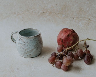 Keramik Kaffeetasse, rustikale Keramiktasse, handgemachte Tasse, Keramik Kaffeetasse, handgemachte Keramik - Rosmarinium Tasse