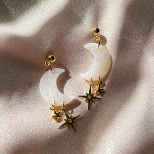 Opal Luna Earrings (Mini Size) | Black Gold Clay Drop Dangle Earrings
