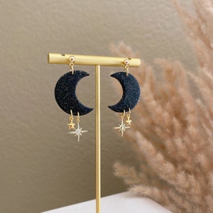 Luna Earrings (Medium Size) | Black Gold Clay Drop Dangle Earrings