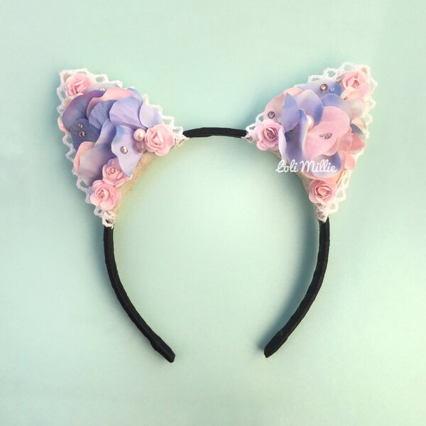Mermaid - Swarovski Floral Cat Ears - Kawaii Nekomimi Headband