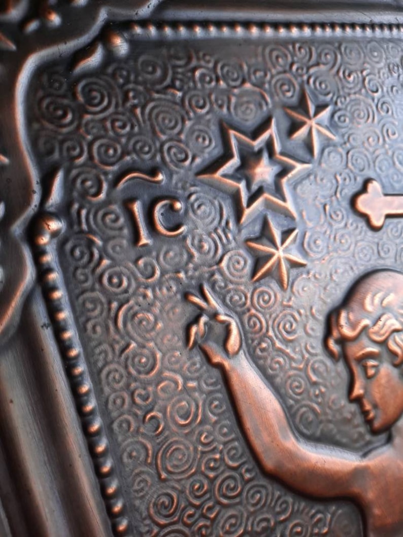 ARCHANGEL MICHAEL Vintage copper wall hanging plate wall decor Copper chasing Woman metal art picture in copper Hand stamping