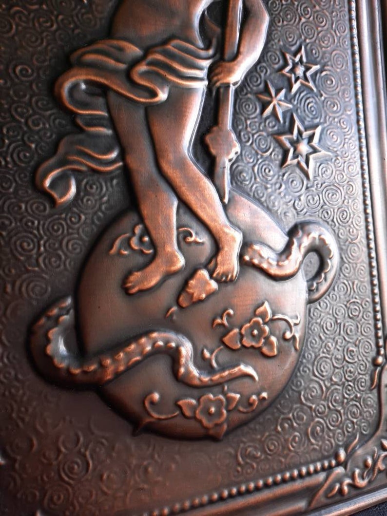 ARCHANGEL MICHAEL Vintage copper wall hanging plate wall decor Copper chasing Woman metal art picture in copper Hand stamping