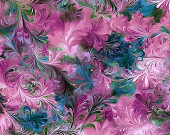 108" Extra Wide Fantasia Quilt Backing By The Yard  Cotton Rosy Turquoise Blue Green Pink Purple
