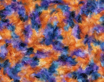 108" Extra Wide Quilt Backing By The Yard  Cotton Furr-EE Firestone (Orange, Blue, Purple)