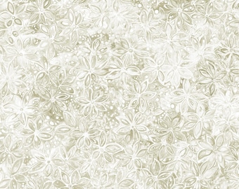 108" Extra Wide Quilt Backing By The Yard Cotton Digitally Printed Star Blossom White Natural