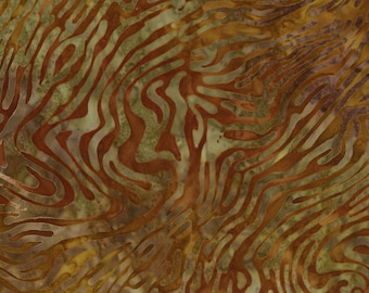QUILTER'S BATIK   Hand Stamped Quilter's Cotton Fabric 45-inch By the Yard Shades of Rusty Brown, Tan Mystic Maze C