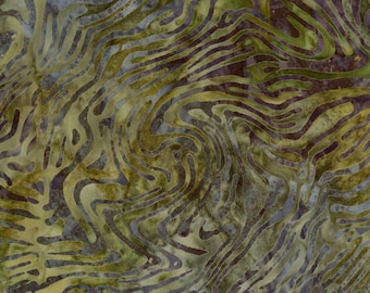 QUILTER'S Batik Hand Stamped Quilter's Cotton Fabric 45-inch By the Yard Mystic Maze J (Shades of Olive Green, Brown, Gray)