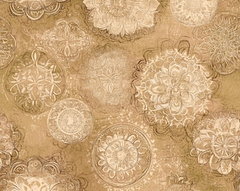 108" extra quilt backing  Fabric By the Yards 100% cotton Vintage Medallion Carmel
