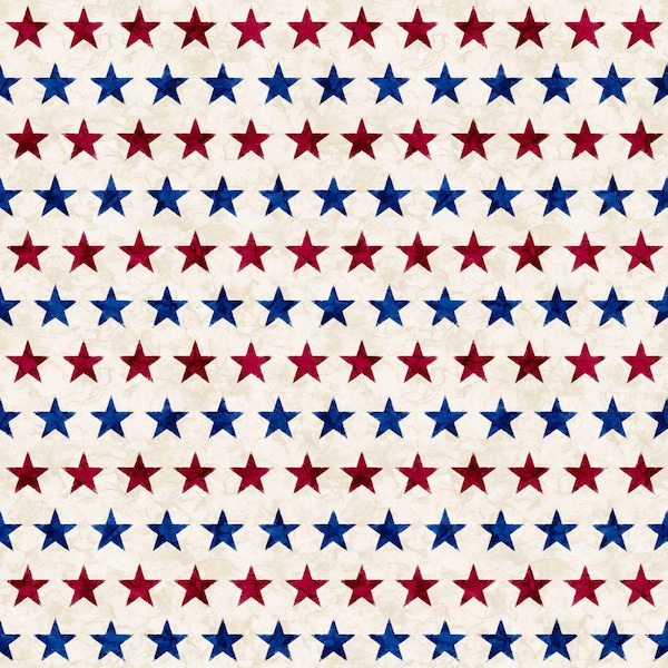 108" extra quilt backing Fabric By the Yards 100% cotton American Freedom Red Blue Stars on Cream Background