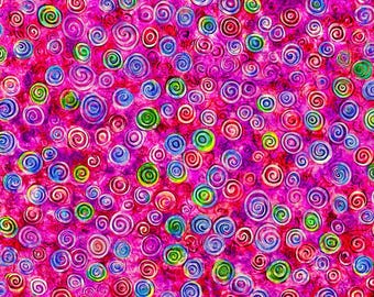 45-inch Cotton Quilter's Fabric Cut by The Yard Lollipops Garden Pinkberry Swirl Pink Green Blue Yellow