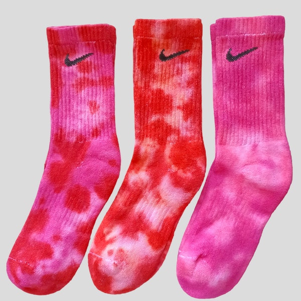 Pink, Hot-Pink, Red & Coral Tie-Dye Nike Crew Socks/ Gift Basket Accessory