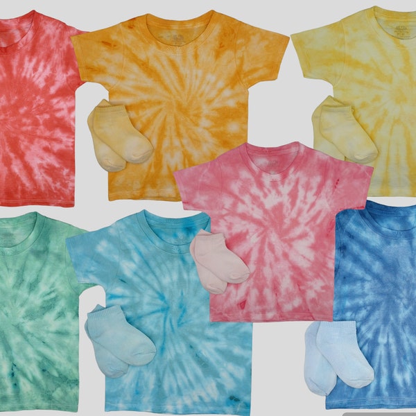 2T-3T/ 4T-5T Toddler Spiral Tie Dye T-shirt/Red, Orange, Yellow, Green, Teal, Blue, & Pink Tie Dye Shirts