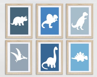 6 affiches dinosaures enfant, dinos, fonds unis