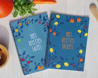 Duo de cahier de recettes salées et sucrées à compléter , grand format A4 avec spirale