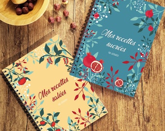 Set mit 2 Rezeptheften (eines für herzhafte und eines für süße Rezepte) zum Ausfüllen, A5-Kochbuch mit Spiralbindung – Geschenkidee für Köche